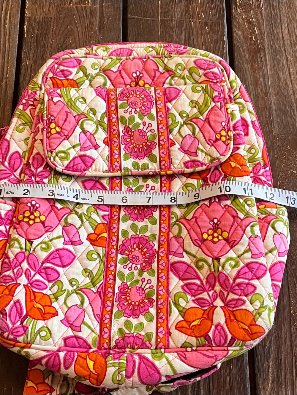 Vera Bradley Retired Lilli Bell Pink Orange Green Quilted Adjustable Backpack - Picture 7 of 10
